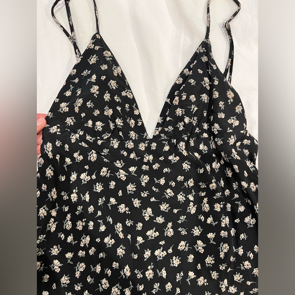 Black with White Flowers Summer Midi Dress with Adjustable Straps